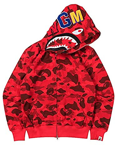 LIAOPUFUS Uomo 3D Stampato Shark Felpa con Cappuccio Hip Hop a Maniche Lunghe Zipper con Cerniera Mimetica Moda Street Wear