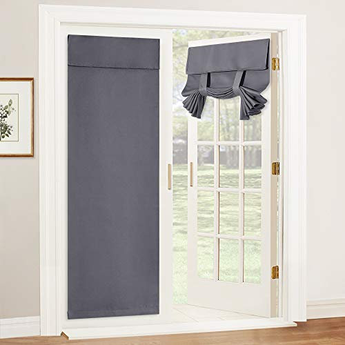 PONY DANCE Portable Door Curtain Thermal French Door Blinds Privacy Room Darkening Windproof Blackout Curtain No Drilling Tie Up Shades Window, 26x80-Inch, Grey, 1 PC