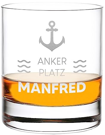 Whisky Glas 315 ml personalisiert mit Gravur - Trinkglas mit Namen - geeignet für Vodka, Rum und Bourbon - die perfekte Geschenkidee für Männer - Genießer Geburtstagsgeschenk - Motiv Ankerplatz
