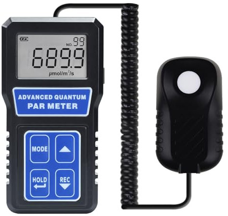 Par Meter Quantum Par Meter for led Grow Lights 400-700nm Spectrum Par Light Meter ppfd Meter with 100 Groups Data Logging, Calibration Function for Plants, Aquarium, etc.