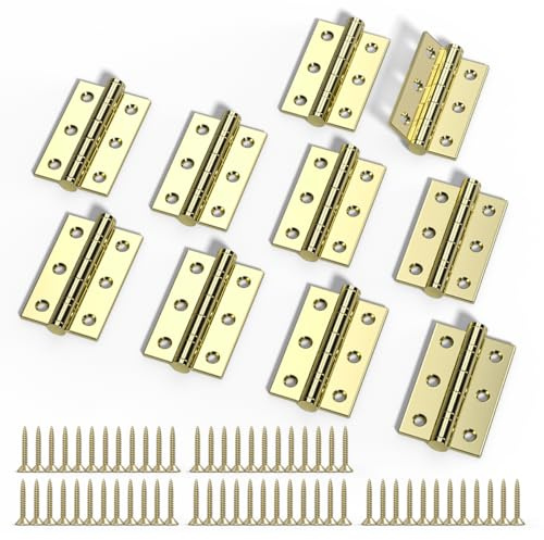Bwintech 5 Pairs Fireproof Hinge, Steel, Brass Plated, 75 x 50 x 2.0mm (3 inch), Square Corners, Ball Bearing, Residential & Commercial