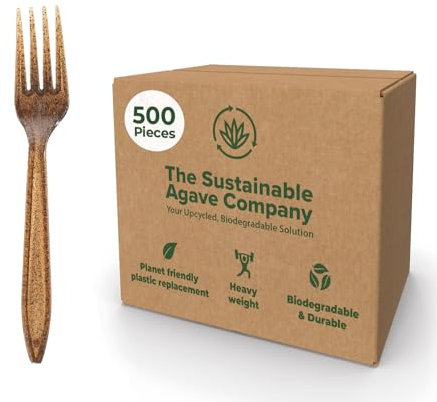 Sustainable Agave Co - Agave Fiber Forks - Plastic-Free, Biodegradable, Plant-Based - Brown, Bulk - 500 Count