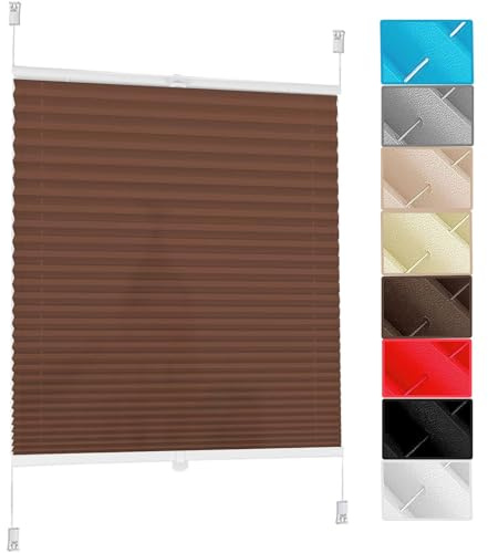 Solo Plissee ohne Bohren, 120 x 150 cm Blickdicht Easyfix Sonnenschutz Jalousie Plisseerollo Faltrollo Rollo Rollo für Fenster & Tür für Tür & Fenster, Braun