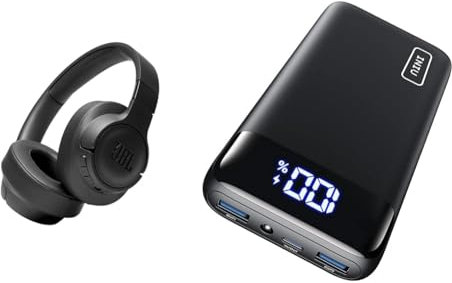 JBL Tune 760NC Wired and Wireless Over-Ear Headphones with Built-In Microphone, Active Noise Cancelling and Hands-Free Controls, in Black & INIU Power Bank, 20000mAh Fast Charging Portable Charger