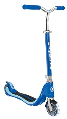 GLOBBER Flow 125 Lights – Tretroller, 125 mm, ABEC 9, höhenverstellbar, LED-Leuchtrollen, dunkelblau