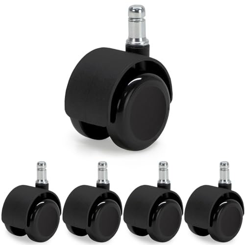 Waytex 78600 Rotelle Autofrenanti per Sedia da Ufficio – Auto Freno Sedia Caricata – Diametro 50 mm per pavimenti duri, parquet, laminato, piastrelle – Set di 5 – Colore Nero