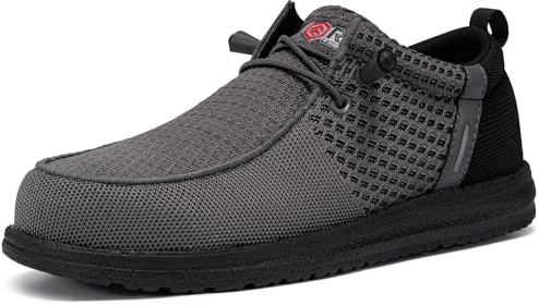 LARNMERN Slip On Steel Toe Shoes Men Lightweight Comfortable Lounging Walking Sneakers Safety Work Steel Toe Loafers (10 Men, Dark Gray)
