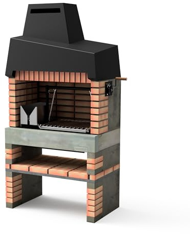 MOVELAR – Barbecue prefabbricato a legna e carbone modello California Plus XL (grigio, arancione - 110 x 64 x 225 cm) Rif: M00062 - Cucina da esterno con griglia in acciaio inox per giardino e