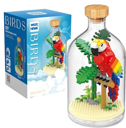 NVOSIYU Papagei Mini Bausteine Set - DIY Klemmbausteine Set für Tierfiguren mit Schaukasten, Tiere Sammlung Konstruktionsspielzeug für Erwachsene, Home Decors