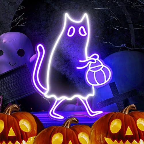 HFHungkeong Geister Neonschild, Leuchtende LED Geister Halloween Dekoration, Boo Halloween Neonschild für Halloween-Party-Bar Raumdekoration