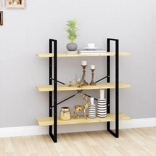 Sufrk Bücherregal 3 Fächer 100x30x105 cm BüCherregal Regal Bookshelf Bucherragel BüCher Regal Massivholz Kiefer