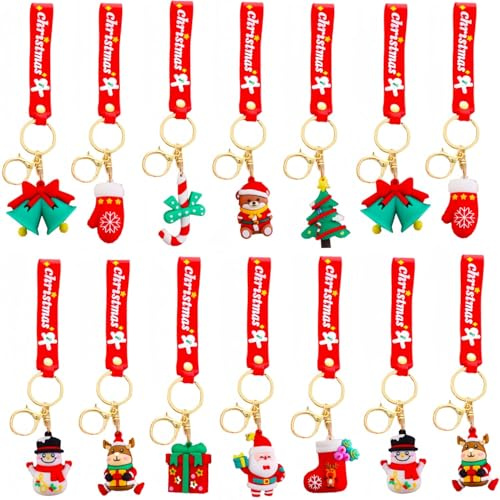 KAHEIGN 20 Pezzi 3D Portachiavi di Natale con Cinturino da Polso in Silicone, 10 Stili Portachiavi di Natale dei Cartoni Babbo Natales Pupazzo di Neve Albero per Natales Festa Regali Decorazione