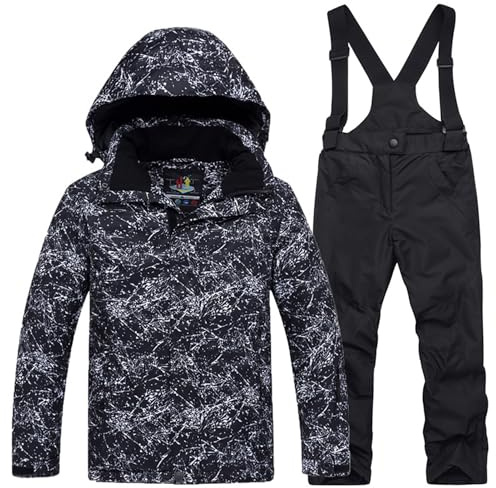 Amur Leopard Bambini Tuta da Sci Inverno 2 Pezzi Cappotto + Pantaloni Tuta de Neve Ragazzi e Ragazze Caldo Antivento Impermeabile, Nero + Nero, XXL/12-13 Anni