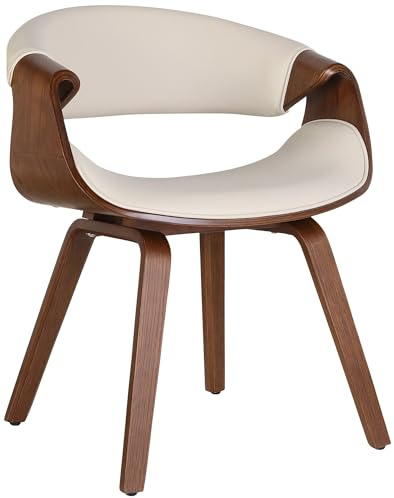 CLP Esszimmerstuhl Foley I Mit Armlehne Und Holzgestell I Küchenstuhl Und Wohnzimmerstuhl Farbe Creme Material Kunstleder