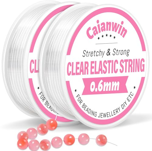 Caianwin-0.6mm/100M Perlen Faden für Armbände, Elastische Schmuckfaden | 2 Spule Transparente Nylonschnur für Armbänder Perlenschmuck Basteln