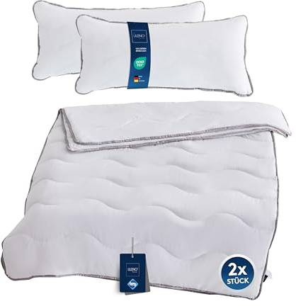 LILENO HOME 4-Jahreszeiten Bettdecke 135x200 cm + Kissen 40x80 cm [2er Set] | mit Sanitized Hypoallergen - Bettdecke 135x200 cm + Kissen 40x80 cm - für Sommer u. Winter - kochfest bis 95°C