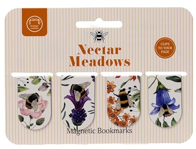 Puckator: 4-teiliges magnetisches Lesezeichen-Set - Bienen & Blumen - Nectar Meadows - Papierzuschnitt