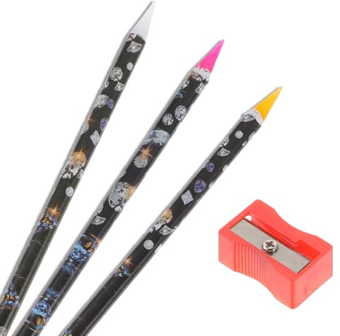 3 Stück Selbstklebende Wachsstifte Nagelspitzenbohrer & Rhinestone Picker Set – Kein Kleber Nötig mit Präzisions-Bleistiftspitzer – DIY Nail Art Design für Zuhause/Salon (Kristalle/Glitzer/Strass)
