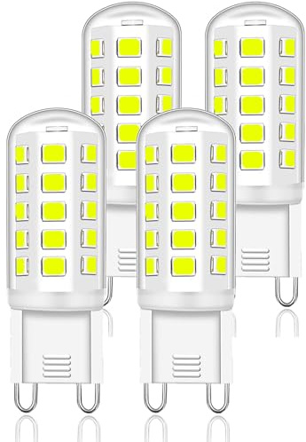 Mizlay 4er Leuchtmittel G9 LED Kaltweiß 6000K, Lampe LED G9 4W Ersatz 40W Halogenlampe, AC220-230V GU9 Birne Steckbirnen Kein Flackern Nicht Dimmbar