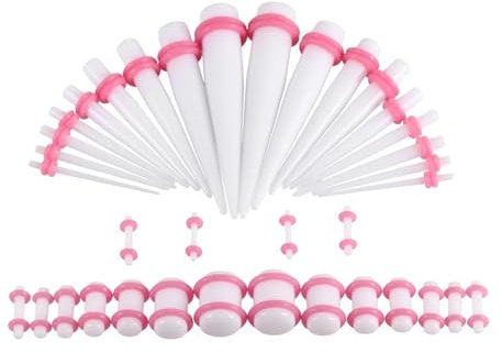 Tolldek Expander Ohr 36 Stücke, Kegel Tunnel Dehnstab Set, Acryl Weiß Rose Ohrringe Rock für Frauen Ohr Expander Piercing Schmuck