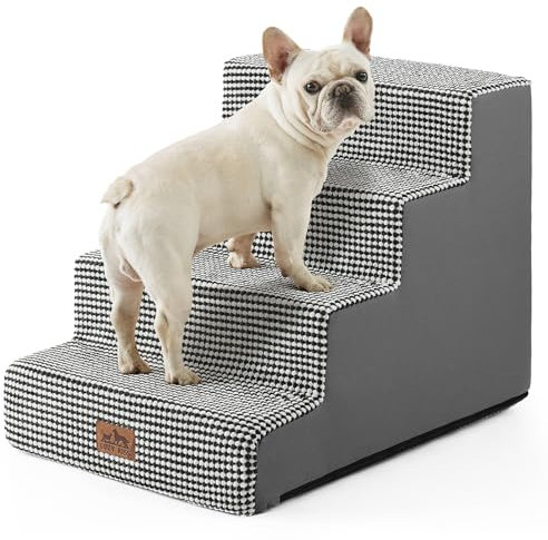 COZY KISS Wide Dog Stairs for Small Dogs, Pet Steps for Bed Sofa Car, Non-Slip Dog Stair for Old Cats, Puppy, Small Medium Dogs (White Black, 60x45x45cm, 4)