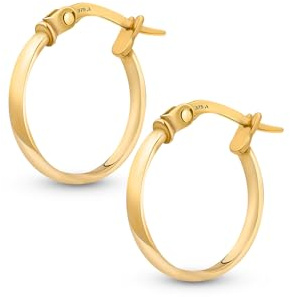 Amberta 9K 14K Ohrringe Kreolen Gold für Damen, Kleine Dünne Klassische Glatte Schlafohrringe, Echt Goldcreolen 10 15 20 25 mm, Hergestellt in Italien