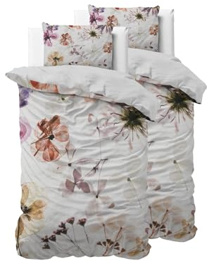 Sleeptime Sängkläder 4 delar 135 cm x 200 cm 4 delar vit – vackra blommor – mjuka och strykfria påslakan med dragkedja – sängkläder set med 2 örngott 80 cm x 80 cm
