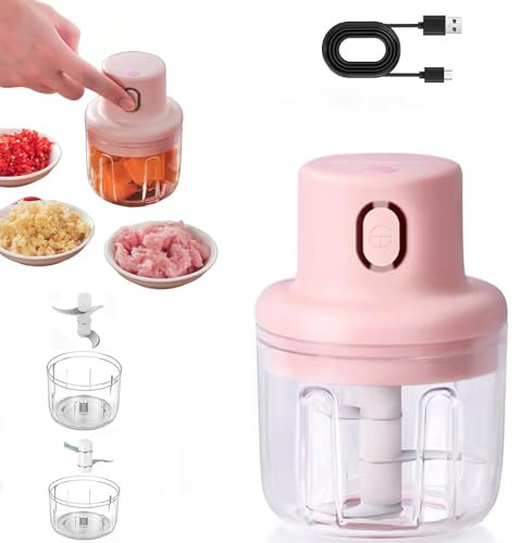 Picadora de alimentos inalámbrica,mini procesador de alimentos portátil recargable, picadora eléctrica con recipiente, para chile, especias, carne, herramientas de cocina (250ML)