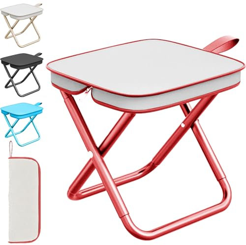 LUKIUP Mini Klappstuhl Hocker, 28 cm Klapphocker Faltbar, Hocker Klappbar für Reisen Wandern Garten Angeln Grillen Strand (Rot)