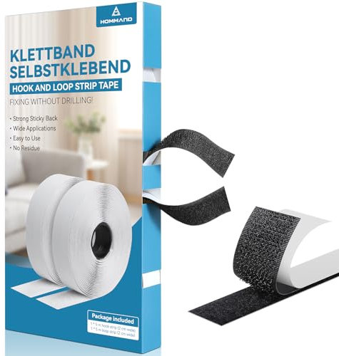 HOMMAND Nastro Autoadesivo Extra Forte, Biadesivo Autoadesivo Nastro Adesivo per Hook Loop, Nastro Autoadesivo a Strappo e Gancio Nastro Biadesivo per Lavori di Casa, Fatti a Mano, fai da te, 20mm*5m