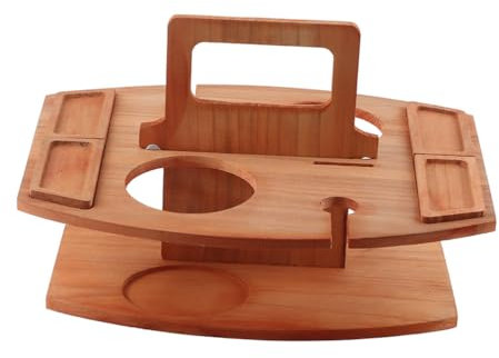 HWGING Portable Wooden Cheese Board, Wooden Fruits Tray Platter Integrated Fruit Wine Plate for Nuts Wine with Wood Small Table, for Picnics and Daily Use