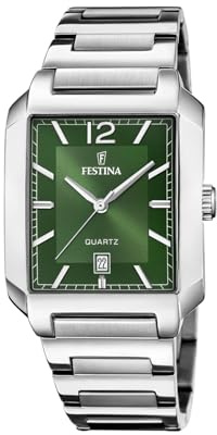 Festina Herrenuhr Analog aus Edelstahl 316l Silberfarben | Quarzwerk, Kalender, Widerstandsfähiges Mineralglas, Wasserdicht 5 ATM F20677/5 On The Square