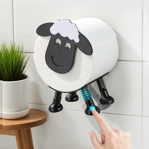 YIGII Sheep Toilet Roll Holder, Black Stainless Steel Toilet Paper Holder Free Standing, Cute Bathroom Decor, Tissue Paper Roll Storage - Set Of 1