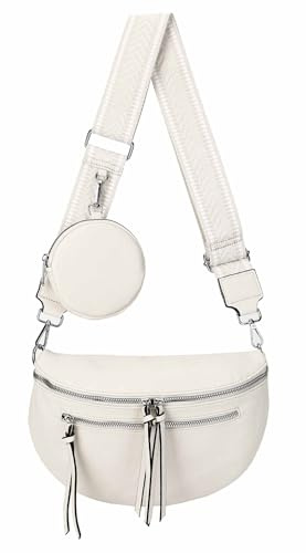 ITALYSHOP24 Damen Tasche Umhängetasche Brusttasche Muster Gürtel Bauchtasche Crossbody Gürteltasche Hüfttasche Crossover Bodybag Schultertasche Handytasche Leder Optik Beige