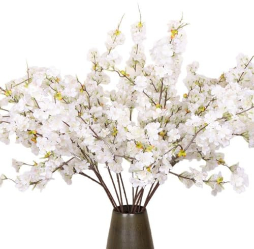 Supercap - Rami di fiori di ciliegio, fiori finti artificiali in seta, stelo lungo per vaso alto, decorazione per la casa, centrotavola per matrimoni (senza vaso) (white, 8pcs)