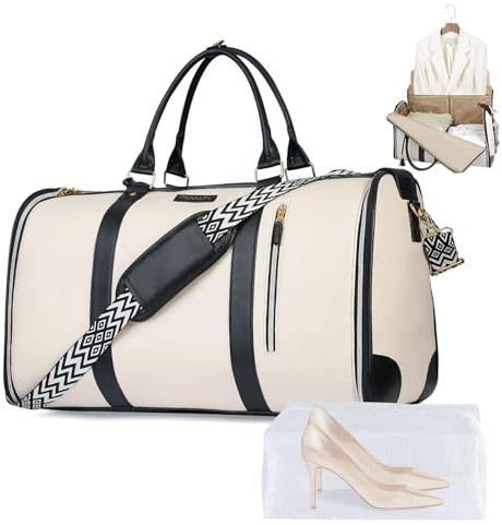 CSUNNUFA Convertible Reise-Anzugtasche 50 l, 2-in-1 Tasche mit Wasserdichten Schuhen und Anti-Falt-System für Damen und Herren – ideal für Geschäftsreisen und Urlaub (Beige)
