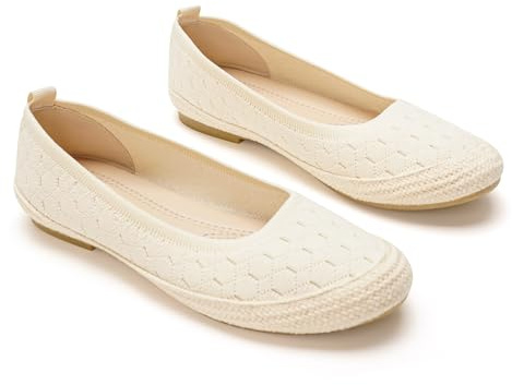 GLAMORA Bailarinas Mujer Punto Transpirable Manoletinas Cómodas Zapatos Planos Verano Suela Efecto Esparto Flexibles Ligeras Calzado Mujer Ajuste Elástico Puntera Redonda beige-36