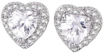 Auriselle Orecchini da donna con zirconi Cuore amorevole, zirconi lucenti Orecchini classici a forma di cuore a bottone regolabili Gioielli da donna Ragazze, argento