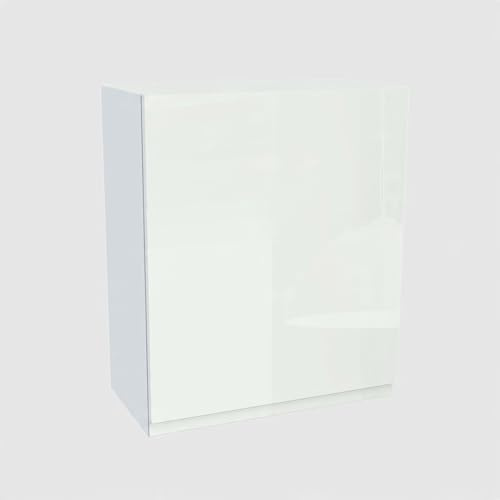 Laclar FREZO Küchen-Oberschrank - Grifflos - Soft-Close - Hochglanz - Stilvolle und funktionale Ergänzung für Ihre Küche - 60x32x72 cm - Weiß, Front: Hochglanz Weiß grifflos