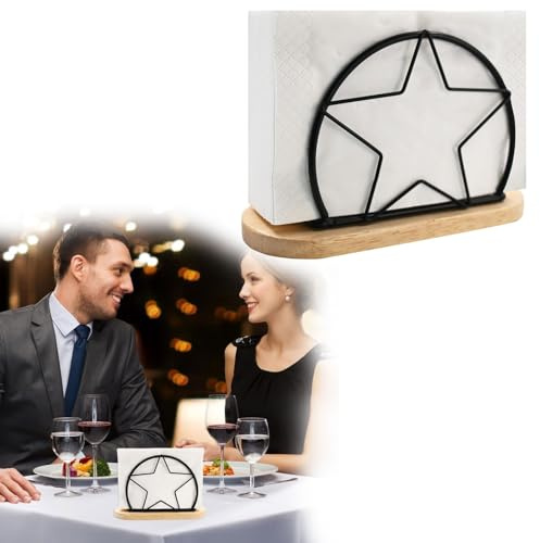 Furforstk serviettenhalter holz, serviettenspender, serviettenhalter schwarz, serviettenständer, servietten halter, Holz-Sockel & Edelstahlrahmen, stabiler und weniger anfällig für Stürze (Estrella)