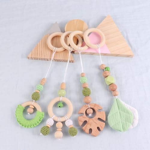 Xiyocadt 4 Stück Baby Spielbogen Anhänger, Holz Spielbogen für Hängende Spielzeug für Neugeborenen Baby Shower Geschenk (28cm,Grün)