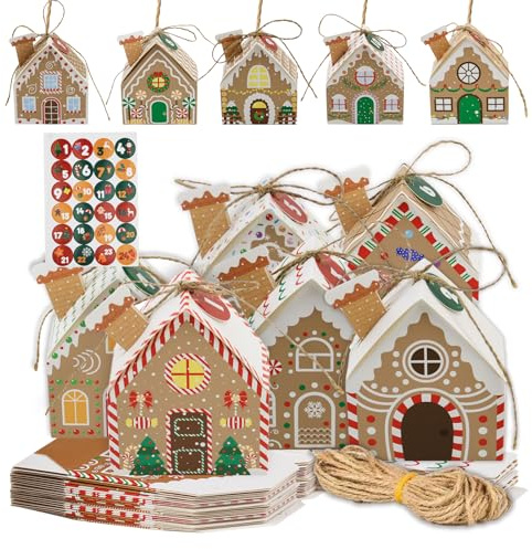 Calendrier de l’Avent à Remplir 2026 – 24 Boîtes Cadeaux Maison avec Autocollants Numérotés, Kit DIY de Noël à Suspendre ou à Poser, Décoration pour Fêtes et Enfants