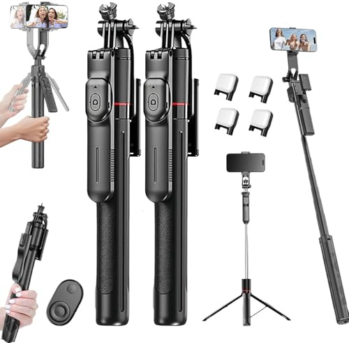Gimbal Stabilizer - Master Every Move,2-in-1 Tripod & Selfie Stick with 360° Anti-Shake,Foldable,Bluetooth Remote,Long Extension,for Live Video Recording,Compatible for iPhone and Android (B,2PCS)