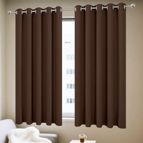 ZYANBIN Gardinen Blickdichte 151 x 168 cm Leichte & Weiche Winter Extra Warm Lärmschutz Vorhänge Wohnzimmer Kälteschutz Vorhang mit Ösen, Waschbar für Jedes Fenster, braun