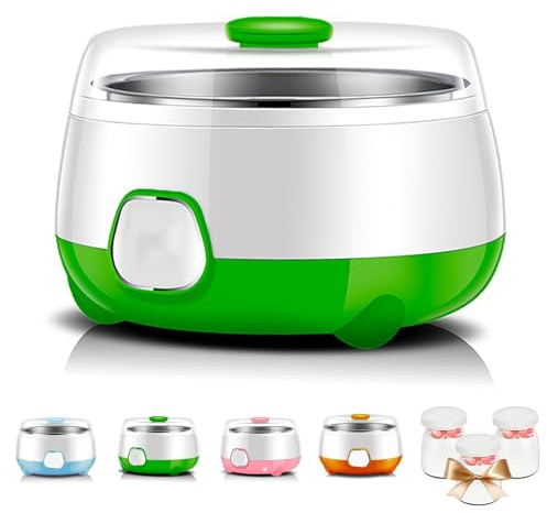 Yoghurt Maker with 3 Jars, 1L Probiotic Yogurt Maker Machine with Stainless Steel Liner, Low Noise, Fermentation Machine for Make Yogurt/Rice Wine Green