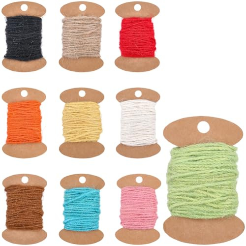 CABODYALS 10 unidad de Cuerda de Yute Multicolor de 100 m, Mezcla de Cuerdas Decorativas Largas de Cáñamo, A Granel, Multicolor, para Bodas de Manos, Cordel Fino, Resistente, Cuerda de Yute de Colores