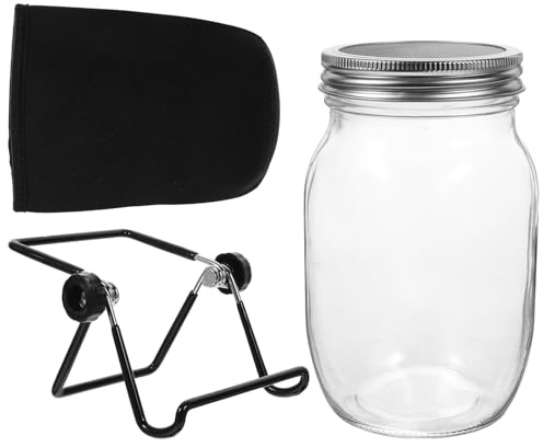PAMINGONO Kit de Germination avec Bocaux Mason 32Oz à Large Ouverture Couvercles Grillagés en Acier Inoxydable Support Stable pour Germes de Graines et Paquet D’Ombrage pour Culture