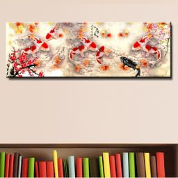 BMGKYAGL Lienzo con diseño de pez koi y flor de cerezo, impresión artística para pared, póster para decoración del hogar y la sala de estar (20 x 40 cm, marco interior)