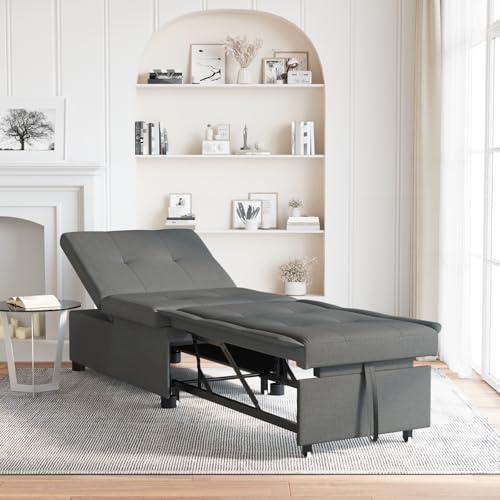 RMIHSJG 3-in-1 Schlafsofa Ausziehbares Design Dunkelgrauer Stoff Multifunktionales Gästebett mit Verstellbarer Rückenlehne Platzsparendes Sofabett für Wohnzimmer und Gästezimmer