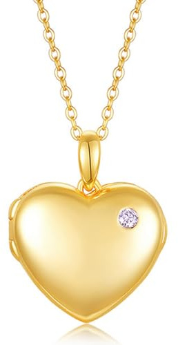 YOUFENG Love Heart Locket Platinum 14K Gold-Filled with Diamond-Accent Lockets that Hold Pictures Necklace for Women Gold